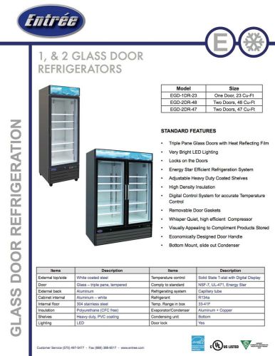 Entree glass door merchandiser refrigerator model size egd-1dr-23 one door, 23 c for sale