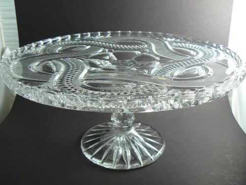 Vintage  Crystal Creal Cut Glass Cake Stand Plate Pedestal 12&#034; &amp; 5 1/2&#034; Tall