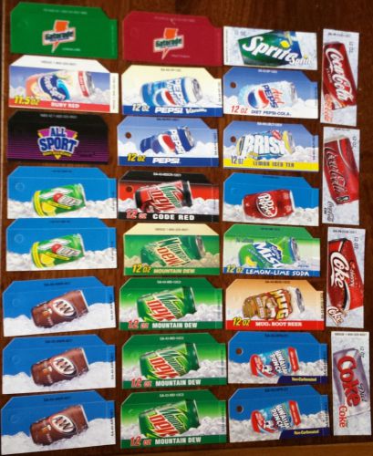 33 Mixed Pepsi Coke 20 oz Bottle Vending Flavor Tabs Soda Machine Vend Labels