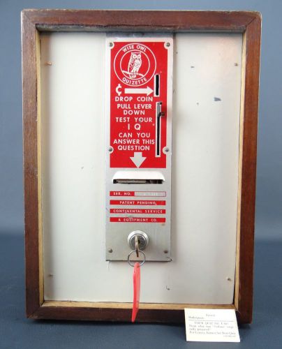 Vintage Wise Owl Quizette Vending Machine Novelty &#034;Test Your IQ&#034; w/ Cards Works!