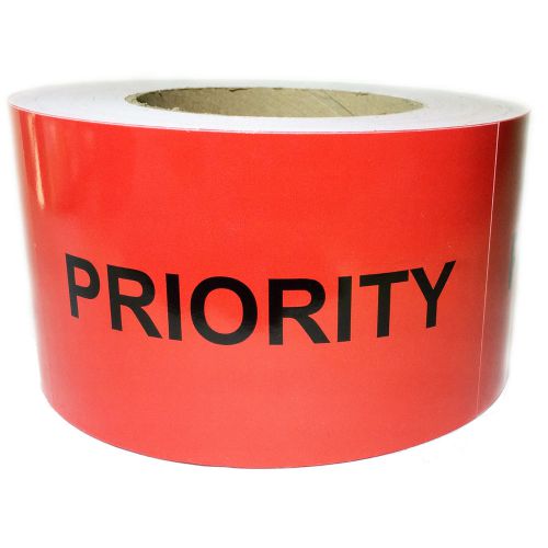 Glossy Red &#034;Priority&#034; Labels Stickers - 3&#034; by 5&#034; - 500 ct Roll