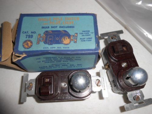 EAGLE 799 SINGLE POLE SWITCHES AND PILOT LIGHT (2) OLD STOCK BROWN