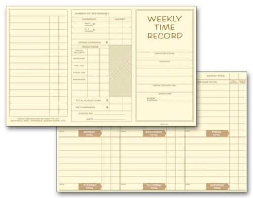 220 Pocket Size Weekly Time Cards 8 X 5 Pkg 250