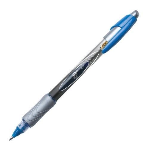 Bic Corporation Roller Pen, Rubber Grip, 0.7mm, Gray Barrel/Blue Ink, 12-Pack