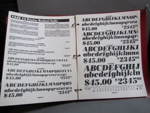 THE HARTFORD COURANT TYPE SPECIMENS BOOK 1975 PRINTING TYPES LOOSELEAF