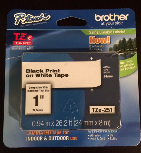 Brother P-Touch 1 inch TZe-251 BLACK ON WHITE Label Tape TZe251 Ptouch TZe251