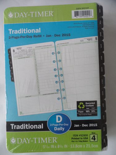 Day Timer Traditional Daily, 2 Page Per Pay Refill, Jan-Dec 2015, Size 4, #92800