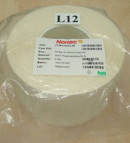 Nortec White Polypropylene GLS Labels 2&#034; x 4&#034; (50.8 x 101.6 mm) Roll of 2500 pcs
