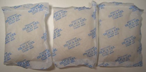 LOT OF THREE 100 g. BAGS SILICA GEL DESICCANT MOISTURE ABSORBENT POUCHES NEW