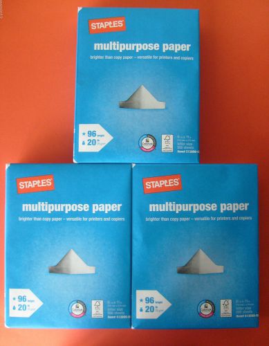 Three 500 X 3 Reams Staples 8.5 x 11 Multipurpose Copier Printers Paper 1500
