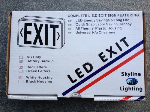 LED Exit Sign by Skyline Lighting - Battery Backup - White w/ Red Letters - New!