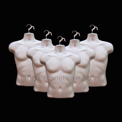 5 Male Flesh Mannequin Torso Forms - Great Display For Small And Medium T-Shirts