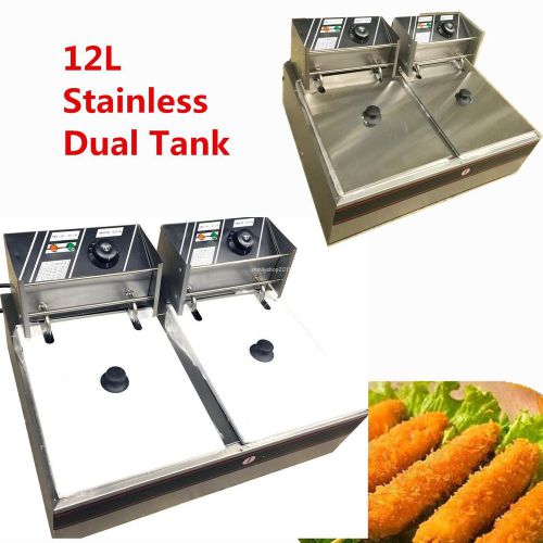 Stainless Deep fryer Double Tank 12L Fryers Temperature Control Switch 50--190°C