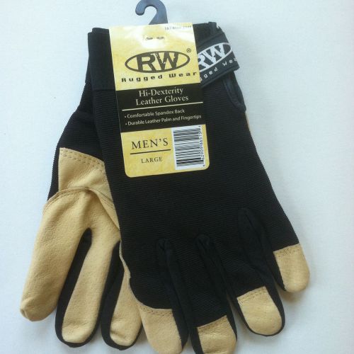 RW Rugged Wear Black High Dexterity Gloves, Leather Palm/Spandex Size: Large