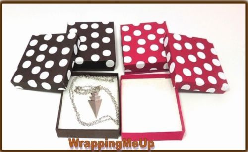 100 -3.5x3.5 Red &amp; Chocolate Polka Dot, Cotton-Lined Jewelry Presentation Boxes