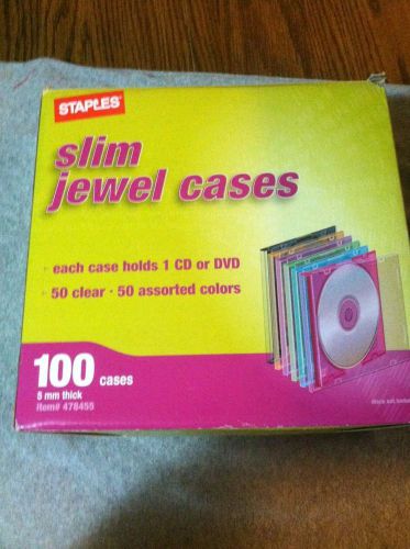 NEW 100 SLIM JEWEL CASES for CD or DVD STAPLES Assorted Colors
