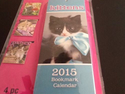2015 BOOKMARK CALENDAR WITH MAGNETIC CLIPS. (4 PC SET) KITTENS