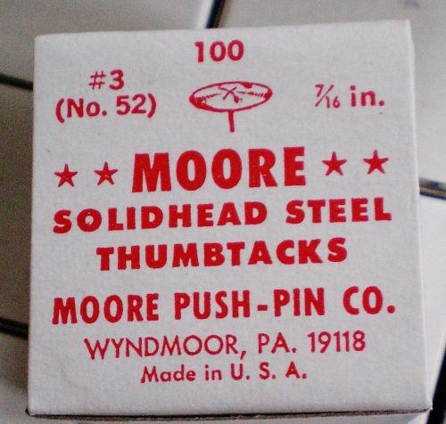 Vintage moore solidhead steel thumbtacks #3(52) 7/16&#034; moore push pin co nib for sale