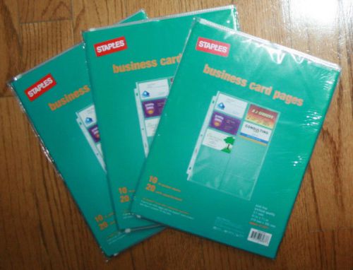 (3) 10  Page Staples Business Card Pages 20 Card Capacity Per Page #413371 NEW