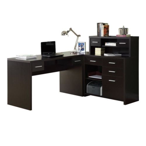 L-shaped home office desk cappuccino organization storage large work space for sale