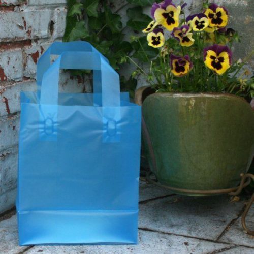 31 BLUE Plastic Shopping Bags Frosty Retail Merchandise Gift 8 x 5 x 10