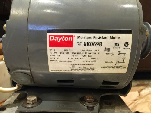 Dayton 1/2 hp moisture resistant motor - 6k069b, 1/2 hp, 1725 rpm, 115 v, 1 ph for sale
