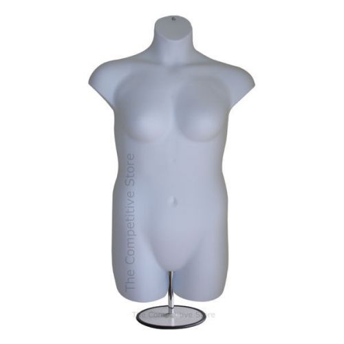 Female Plus Size White Dress Mannequin Form With Metal Base - For Sizes 1X - 2X