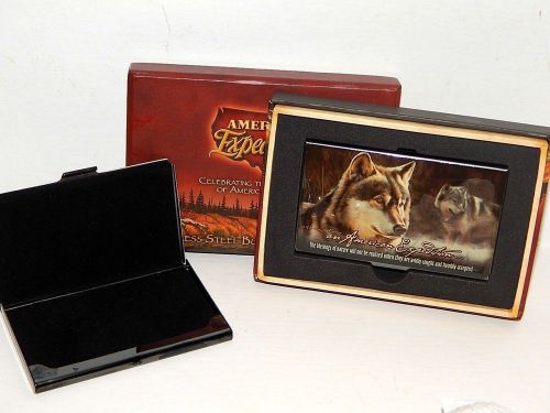 Gray Wolf Metal Business Card or Credit Card Holder Gift Boxed Stainless Steel