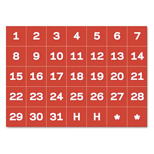 Calendar Magnetic Tape, Calendar Dates, Red/White, 1&#034; x 1&#034;