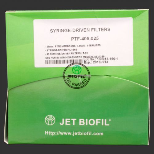 Syringe filters, ptfe, 0.45 micron, 25 mm, sterile, box of 45 for sale