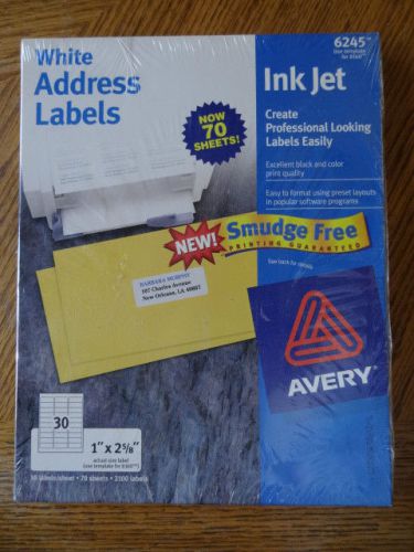 Avery White Address Labels 1&#034; x 2-5/8&#034;  2100 labels, 6245 70 sheets, inkjet