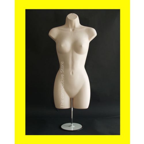 Flesh Female Dress Mannequin Countertop Form (Hips Long) W/ Base For S-M Sizes