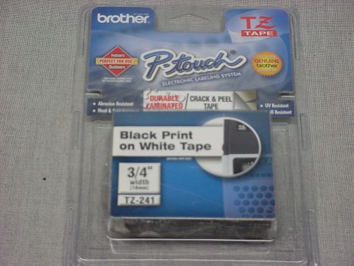 NEW Brother PTouch TZ Tape - Black Print On White Tape 3/4&#034; TZ-241 Free Shipping