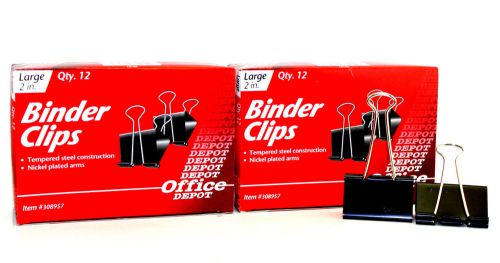 24 OFFICE BINDER CLIPS SIZE 2&#034; inch LARGE TEMPERED STEEL &amp; NICKEL PLATED ARMS