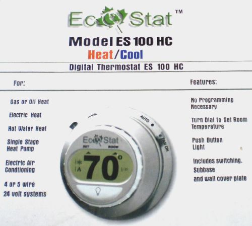 ECO-STAT (ES-100 HC) HEATCOOL Wall THERMOSTAT, lighted, easy-set, eco-friendly