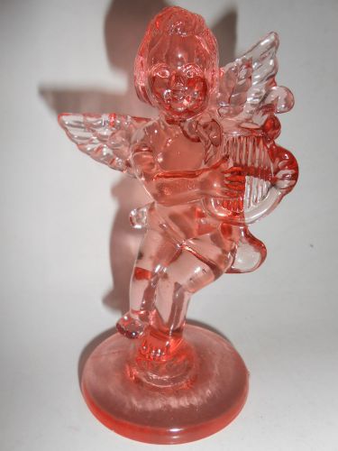 Pink rose art glass Angel Cupid figurine harp art cherub paperweight girl child