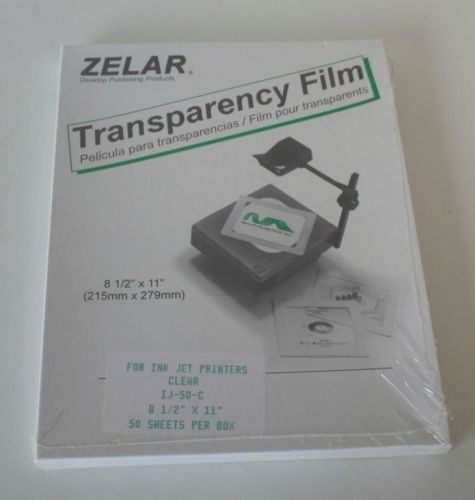 Zelar Transparency Film for Ink Jet Printers Clear 50 Sheets 8 1/2&#034; x 11&#034; New