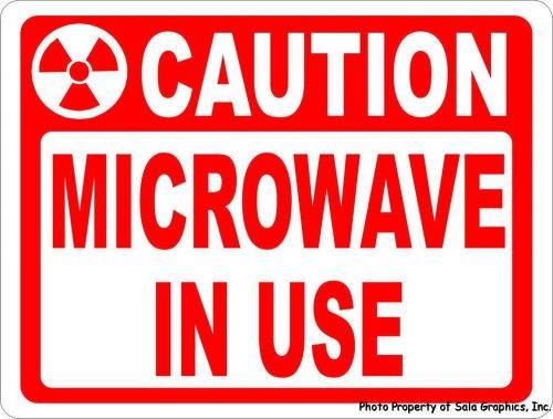 Caution Microwave in Use Sign. Safety for Pacemaker Users at Business Workplace