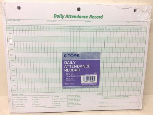 50 Card Package Tops Daily Attendance Record #3284, 11&#034;x8-1/2&#034;-Green Ink/White