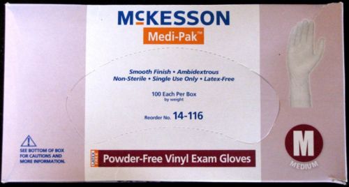 McKesson Vinyl Powder-Free Non-Sterile Exam Gloves: MEDIUM - Box of 100 No14-116