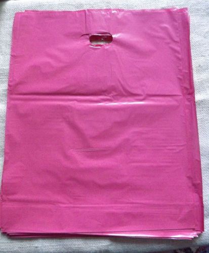 Glossy HOT PINK Plastic Shopping Merchandise Bags 15&#034; x 18&#034; Lot 100