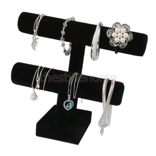 2 Tier T-Bar Necklace Bracelet Watch Bangle Jewelry Display Stand Showcase