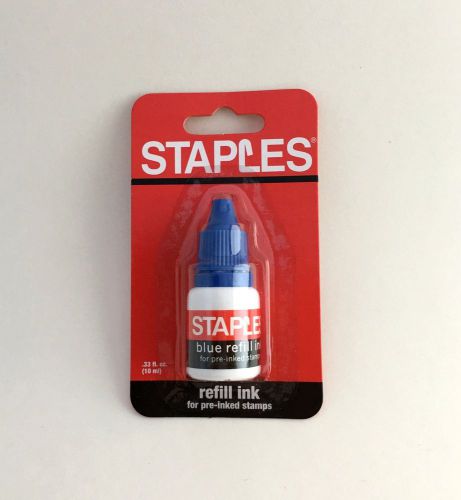 STAPLES Blue Refill Ink for Pre-Inked Stamps .33 Fl Oz NEW