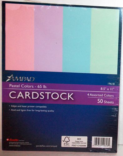 Ampad 19618 Cardstock Pastel Colors 65 lb. 8 1/2&#034; x 11&#034; 50 Sheets 4 Colors
