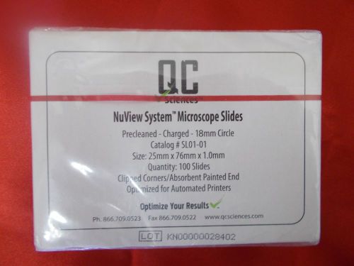 QC Sciences NuView System MICROSCOPE SLIDES sl01-01 New 100 preclean 18mm circle
