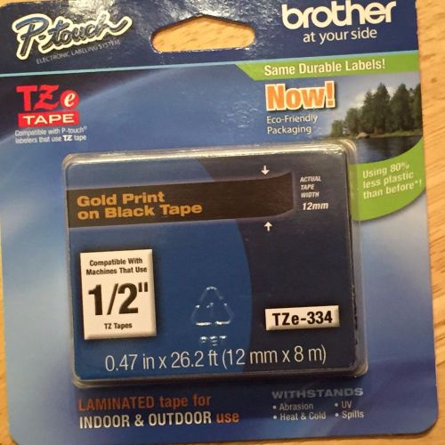 Brother P-touch Labels for PT-1950, PT1950, TZ334, tze334, 1/2&#034; Gold on Black