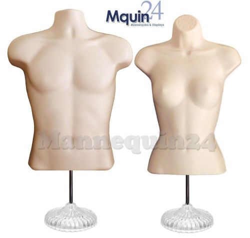 MALE &amp; FEMALE Torso Mannequin Dress Forms FLESH w/ACRYLIC STANDS + HANGING HOOKS