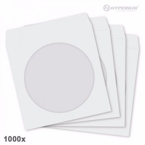 1000 Premium White CD DVD R Disc Paper Sleeve Envelope Clear Window Flap