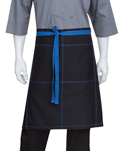 Chef Works AW034-B1B-0 Wide Half Bistro Apron with Contrast Ties, Black/Blue