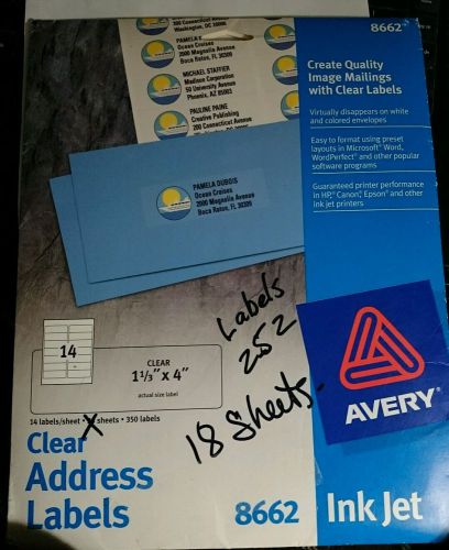 Avery 8662 Easy Peel 1-1/3&#034; x 4&#034; Clear Mailing Address 252 Labels OPENED 18/shts